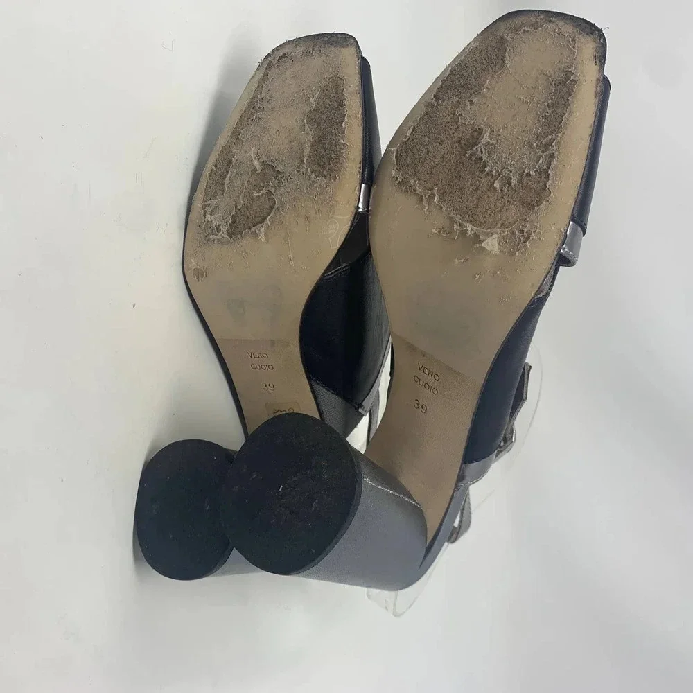 Ouigal Metallic Slingback‎ Heels Black Silver
